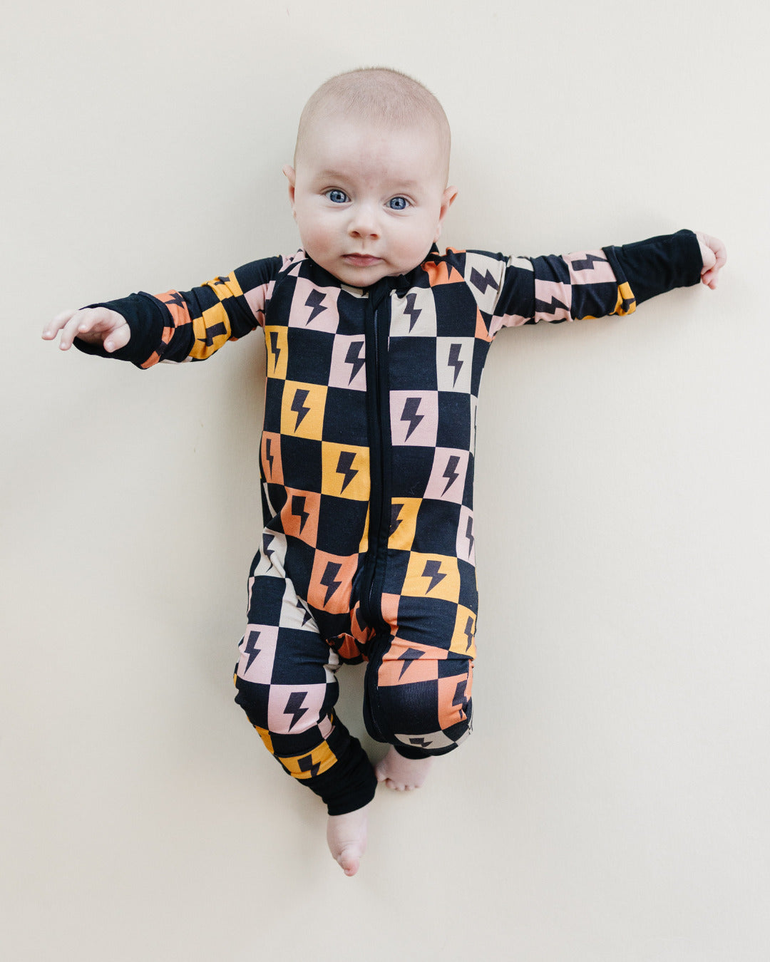 Bamboo Zip Romper | Colorful Checks & Bolts