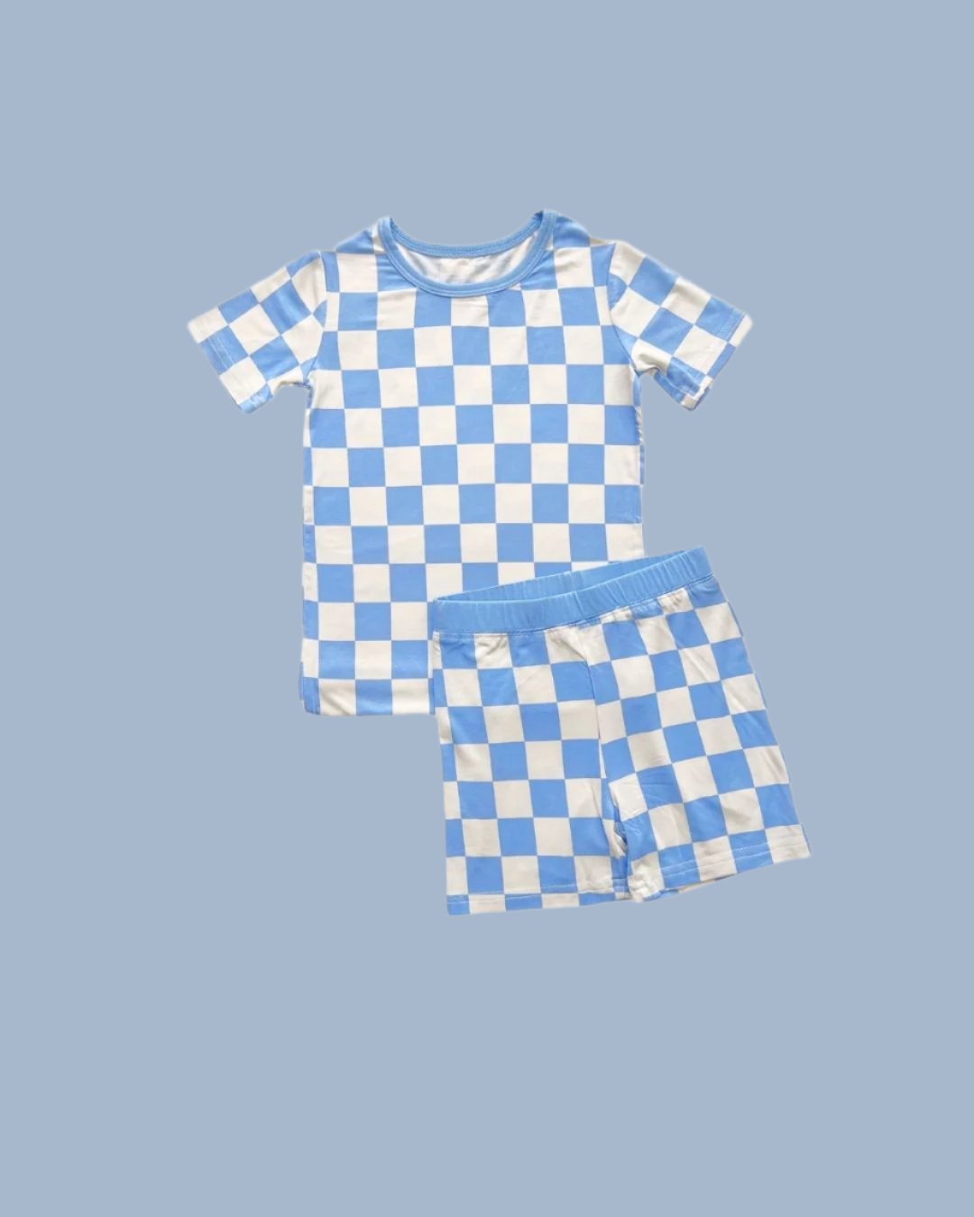 Bamboo Two Piece Shorts Set | Blue Checkered