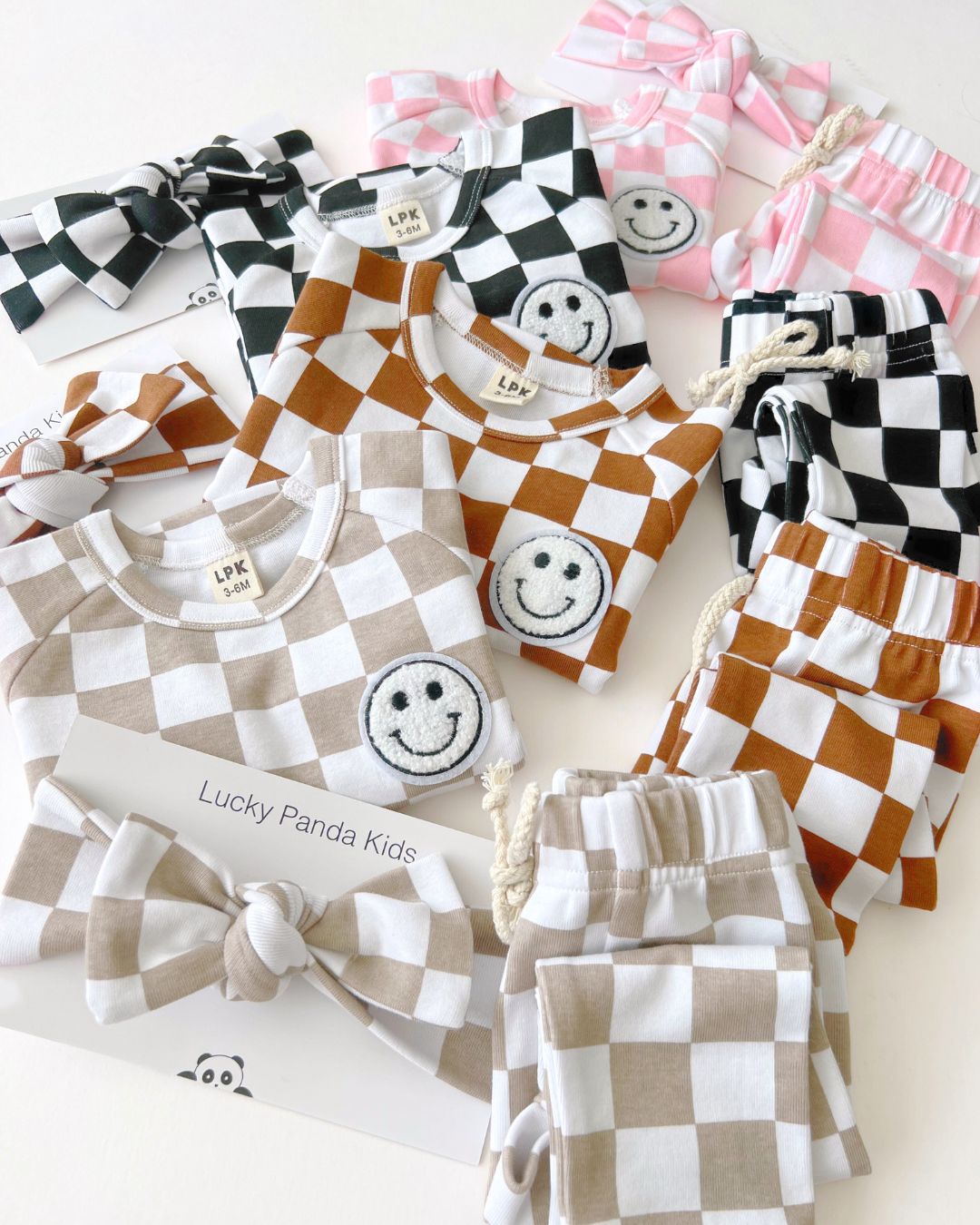 Checkered Smiley Lounge Set | Latte