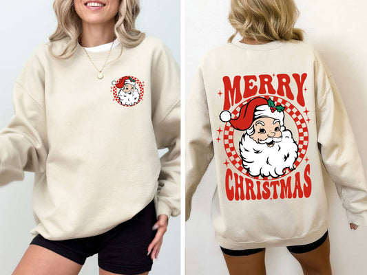 Retro Santa Checkered Merry Christmas Winter Xmas Sweatshirt