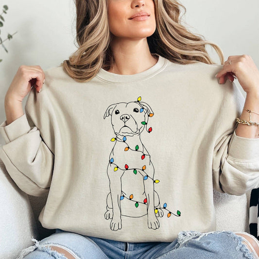 Christmas Pit Bull, Lights, Cute, Dog Lover Pitty Sweatshirt