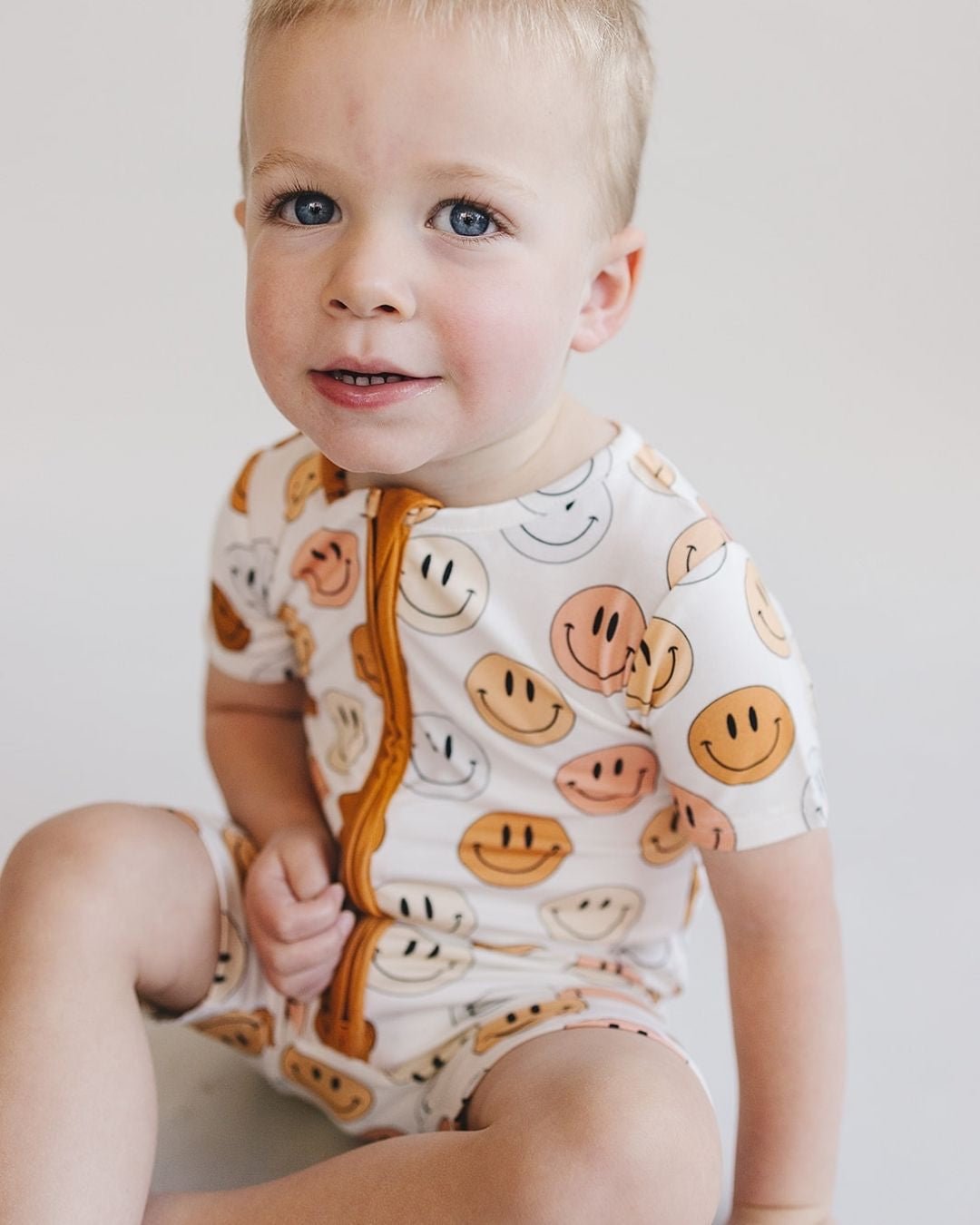 Smiley Bamboo Short Romper | Copper