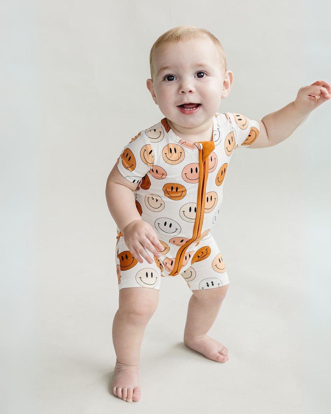 Smiley Bamboo Short Romper | Copper